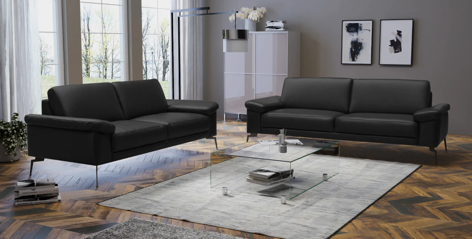 Kožená pohovka čierna