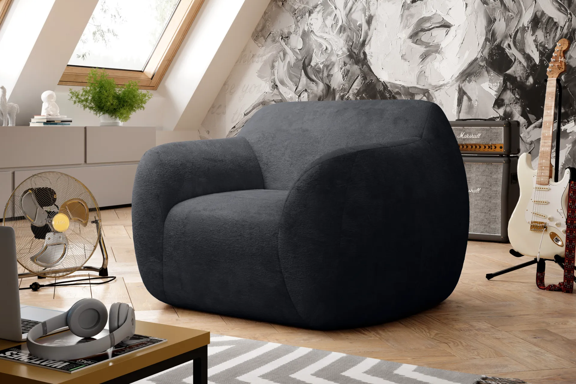 Pohodlné kreslo na relaxáciu čierne