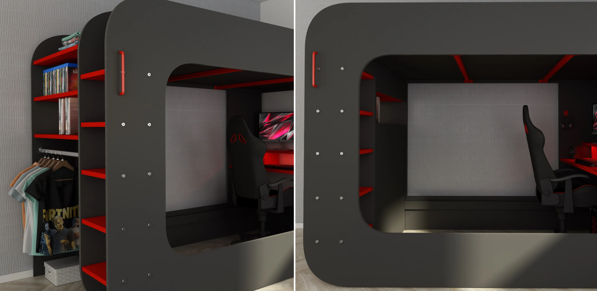 Dizajnová poschodová posteľ s PC stolom