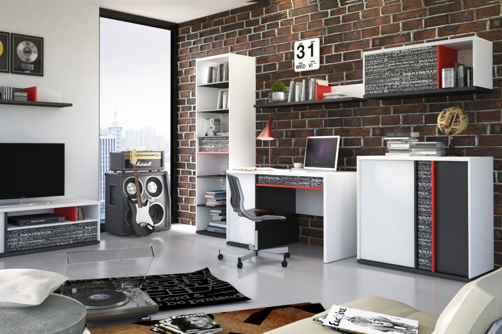 Písací stôl a regály študentská izba