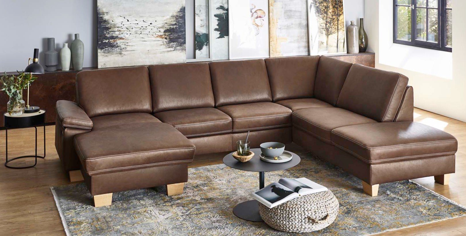 Kožená sedacia súprava v tvare U Samu-L