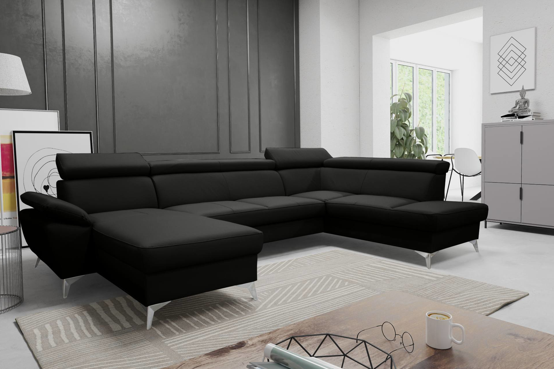 Čierna sedacia súprava do U