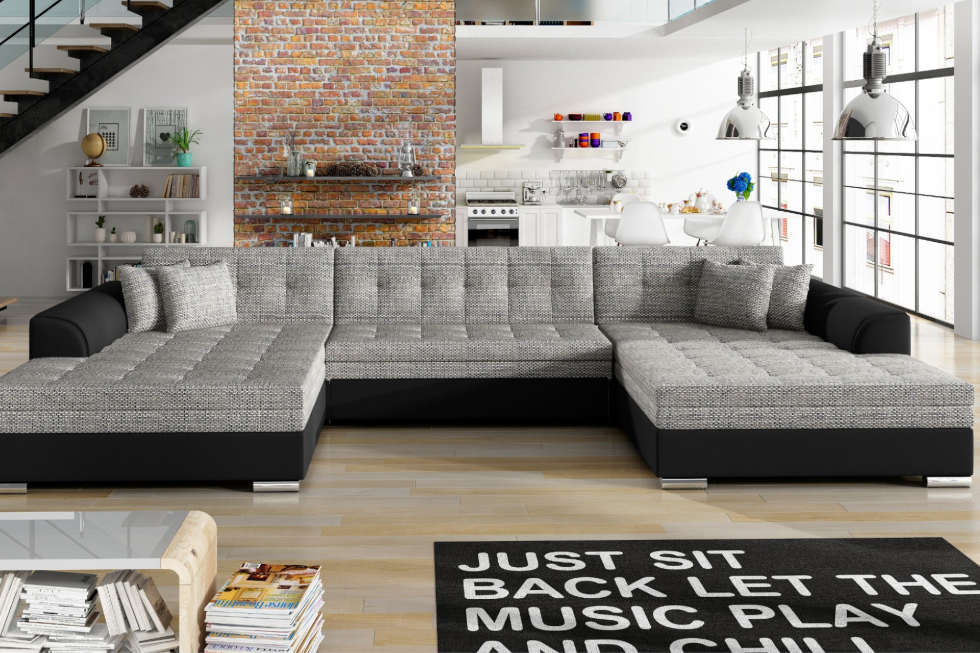 Čierno-sivá rohová sedačka